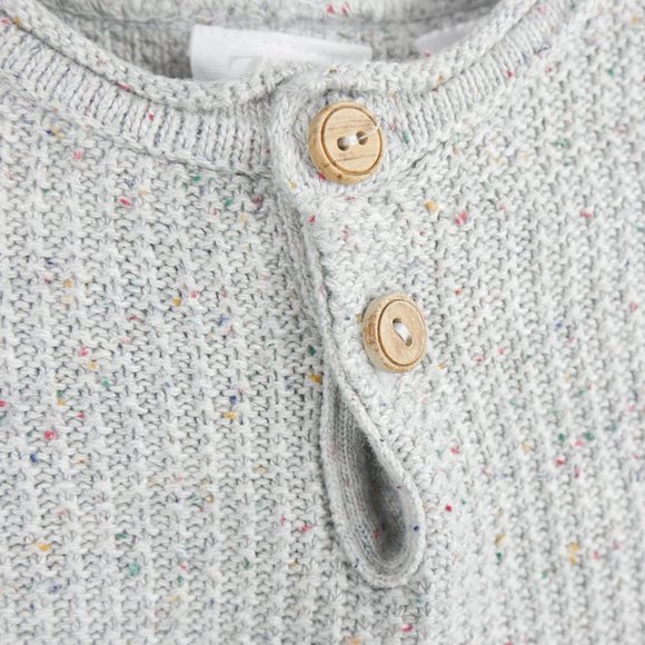 Zara Light Grey with Rainbow Knit Waffle Tee Button Up Baby Knit Top 2-3 Years - Picture 2 of 7